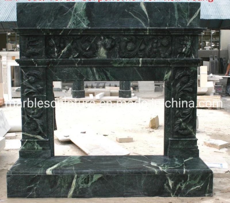 New Design Natural Stone Green Marble Fireplace Indoor Decoration (SYMF-146)