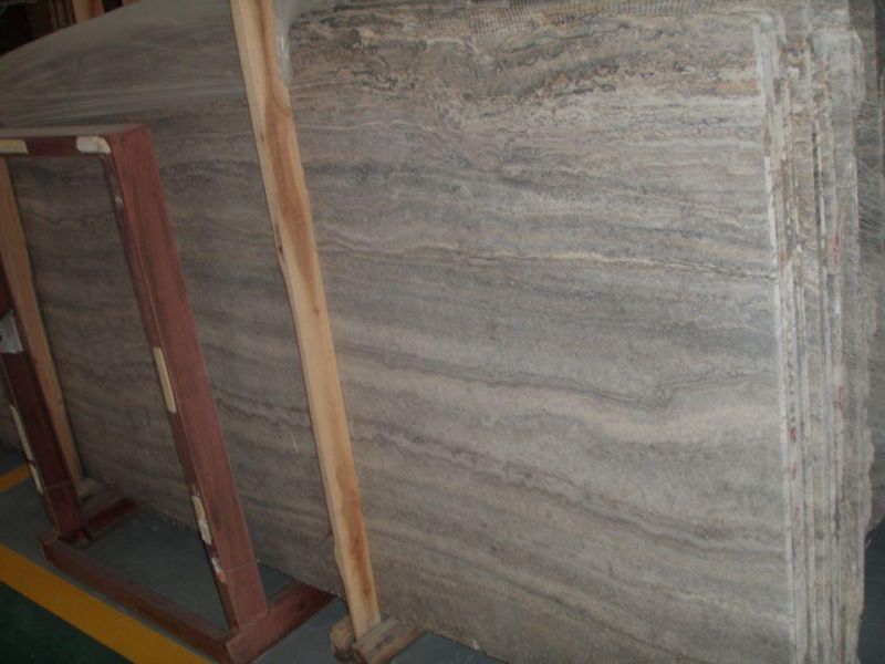 Silver Grey Travertine Marble Tile Polished Finishing for Wall Decoration