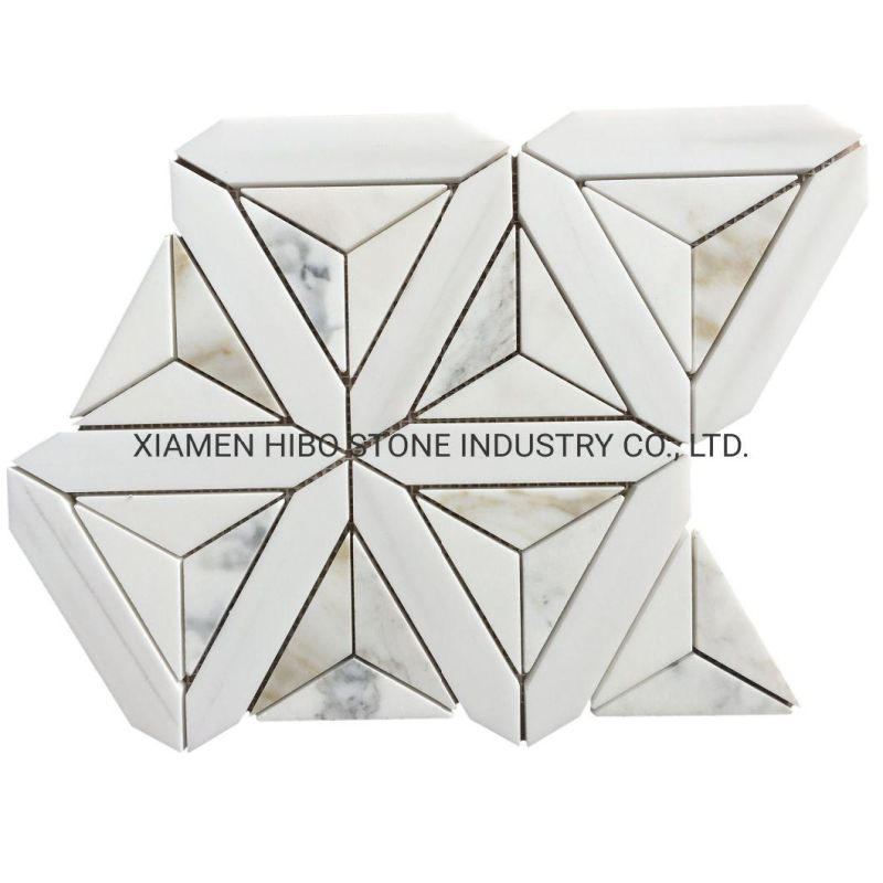 Fish Bone Pattern Design Calacatta Gold Marble Mosaic Art Wall Tiles