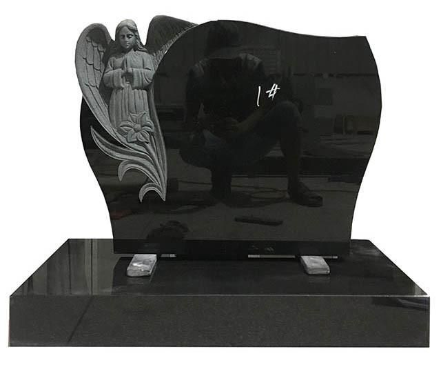 Customizable Indian Black Granite Headstone with Praying Angel Carving