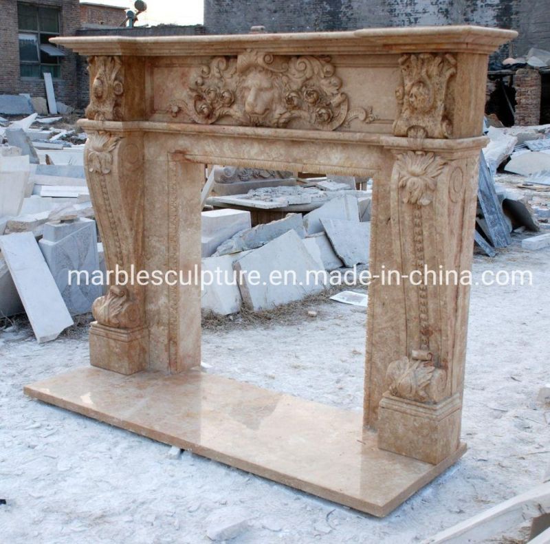 Stone Sculpture Indoor Decoration Lion Statue Marble Fireplace (SYMF-033)