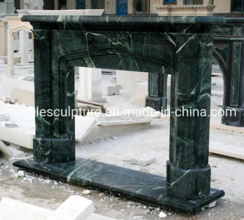Simple Design Natural Stone Mantel Green Marble Fireplace (SYMF-083)
