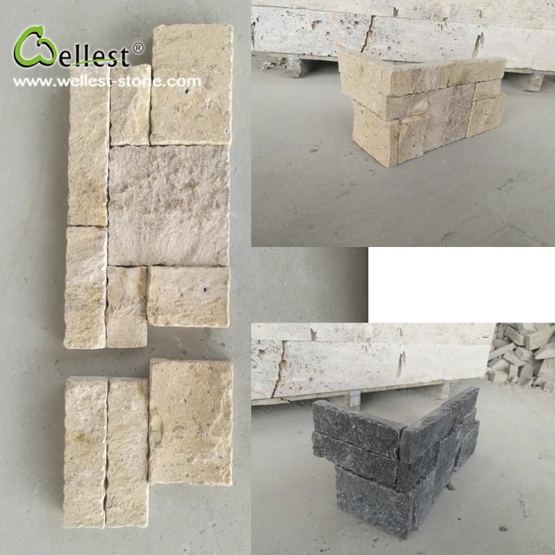 Yellow Beige Black Natural Limestone Panel for Exterior Garden Retaining Castle Villa Curtain Feature Wall