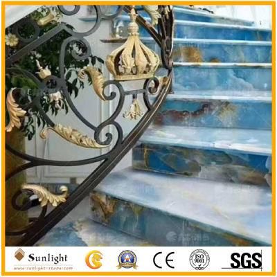Hot Sale Natural Transparent Onyx Popular Blue Onyx Tiles for Stairs