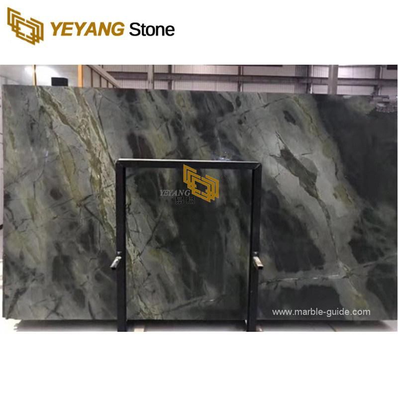 China Dark Green Marble Peacock Green Marble Slabs for Vanity/Countertop/Worktop Coffee/Dining/Table