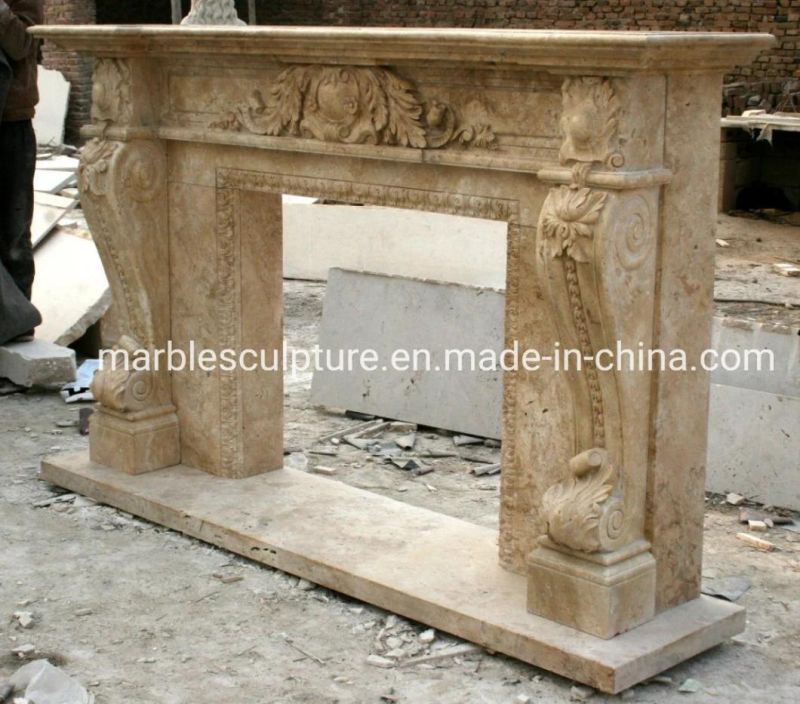 Classic Style Stone Sculpture Custom Mantel Marble Fireplace (SYMF-045)