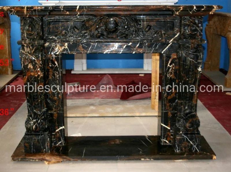 Natural Black Stone Mantel Sculpture Marble Fireplace (SYMF-223)