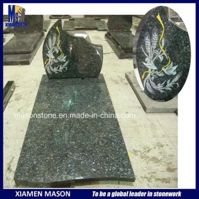 Mason France Tombstone in Granite Labrador Blue with Sand Blasting