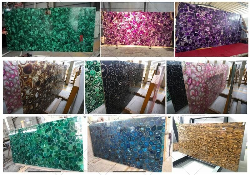 Luxury Green Agate Stone Semi Precious Gem Stone Counter Top Slab