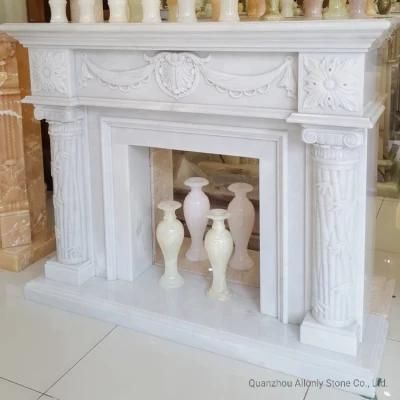 Indoor Decorative Curved French Design Pure White Marble Fireplace Mantel Surround
