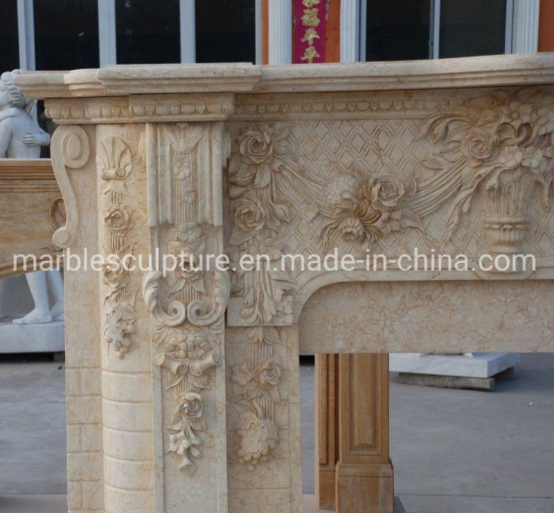 Luxury Home Decoration Beige Marble Fireplace Carved Flowers (SYMF-262)