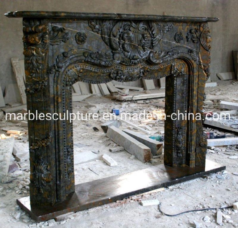 Indoor Natural Stone Antique Cheap Price Black Marble Fireplace (SYMF-172)
