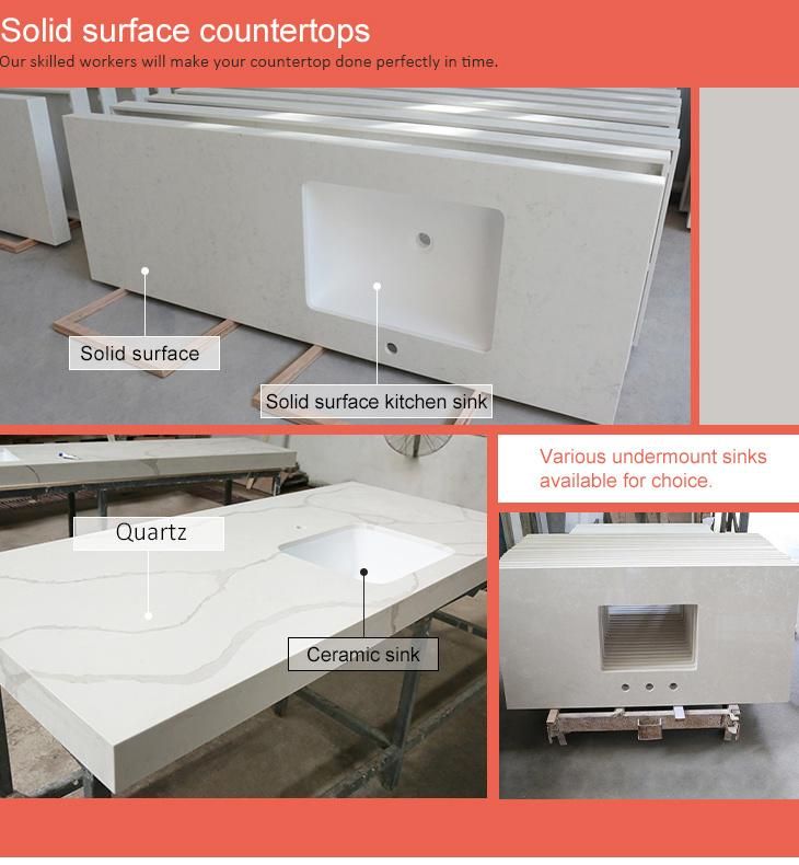 Customized Corian White Solid Surface Kitchen Countertop