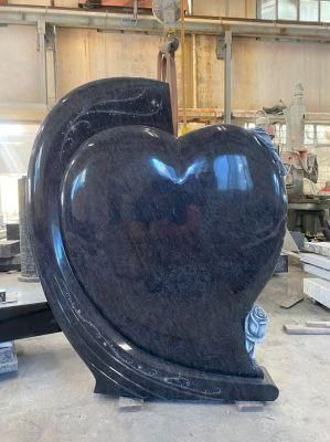 Excellence Workmanship Heart Monument with Carved Roses Bahama Blue Memorials