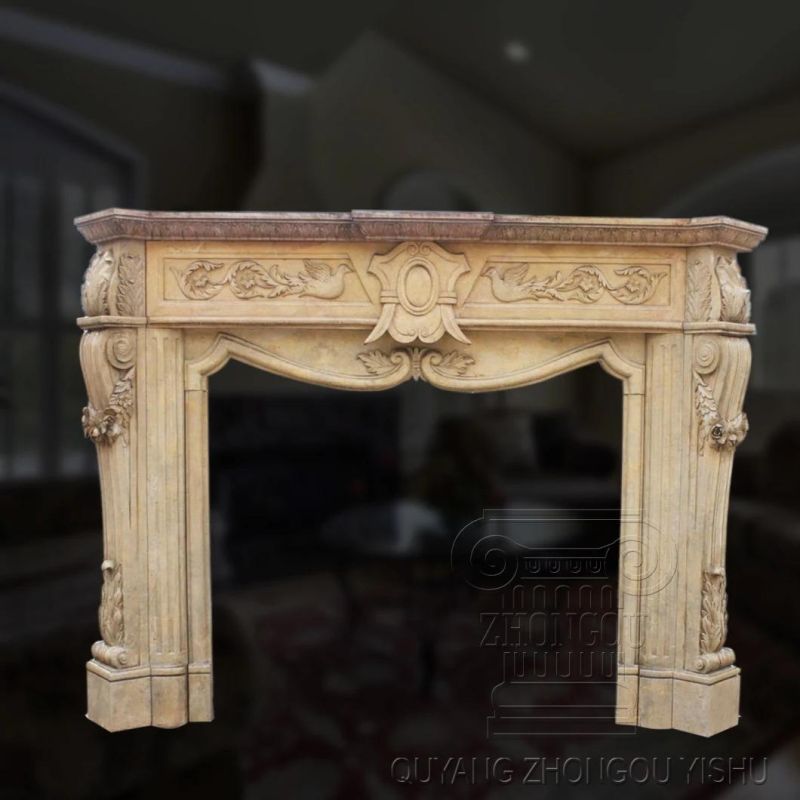 Chinese Brand Discount Beige Marble Mantle Fireplace