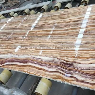 Multicolor Golden Line Wooden Onyx Wood Grain Jade Marble Stone Slab