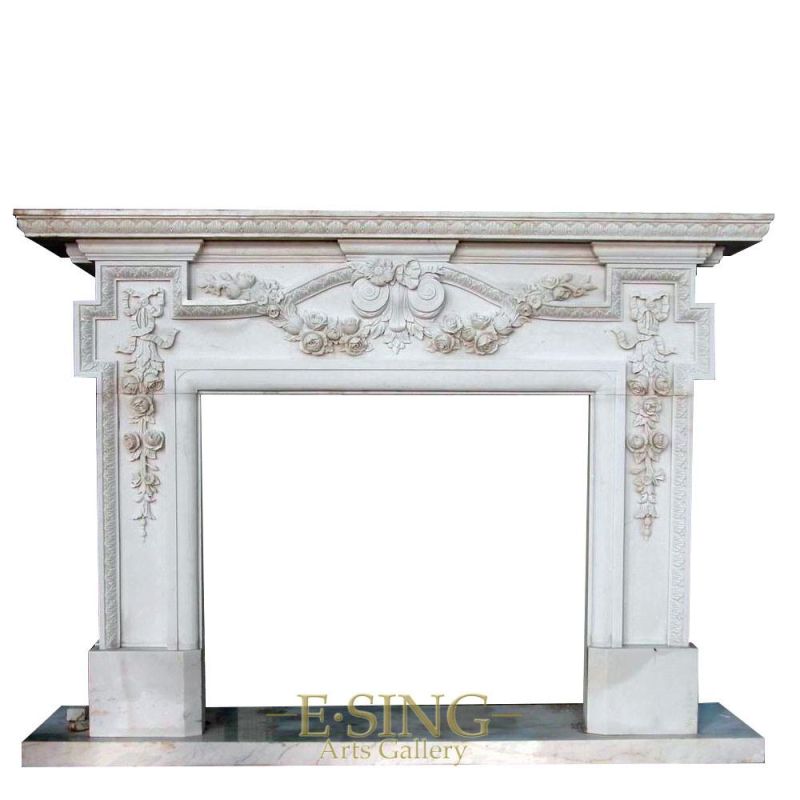 Indoor Usage Large Sculpture French Marble Fireplace Surround