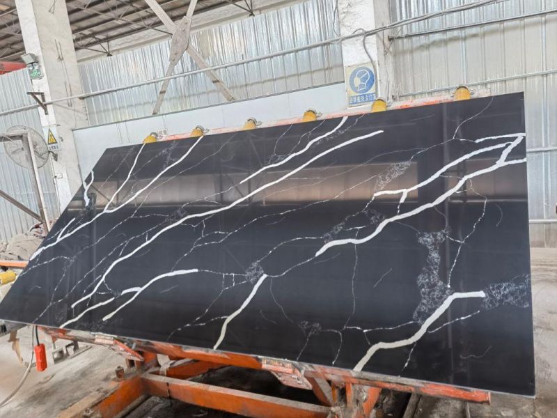 China 3200X1600 Calacatta Black with White Veins Quartz Stone Slabs for kitchen Tops