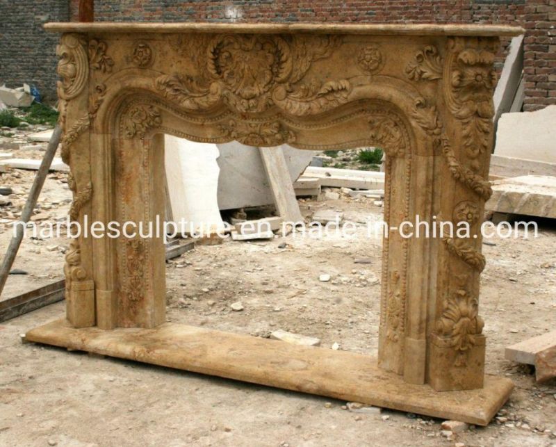 Hot Selling Antique Travertine Stone Yellow Marble Fireplace (SYMF-149)