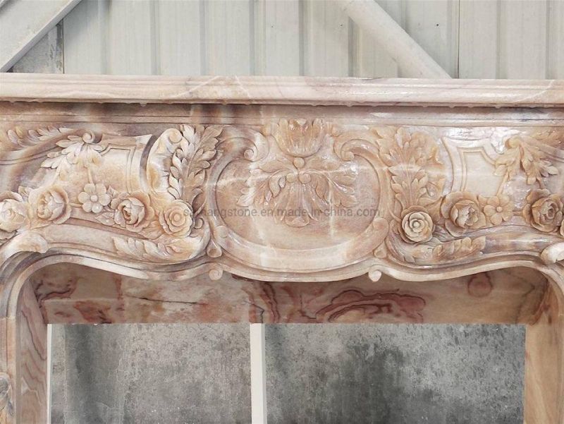 Golden Color Marble Onxy Stone Mantle Marble Fireplace Mantle