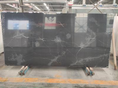 Black Artificial Marble Calacatta Quartz Stone Slab with Natural Veins