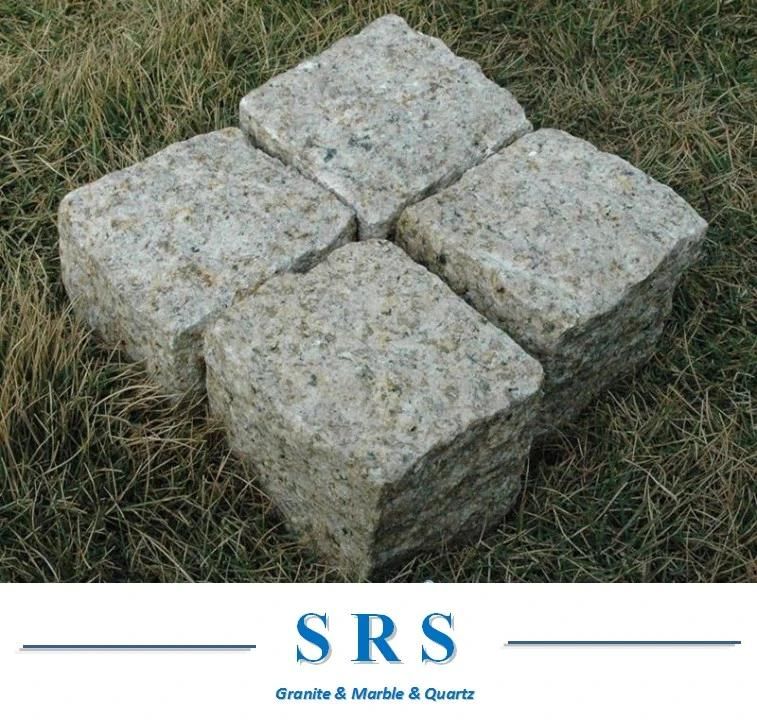 Natural Rough Split Granite Stone Cubic Cobblestone Paver on Mesh for Outdoor Driveway/Walkway Flooring