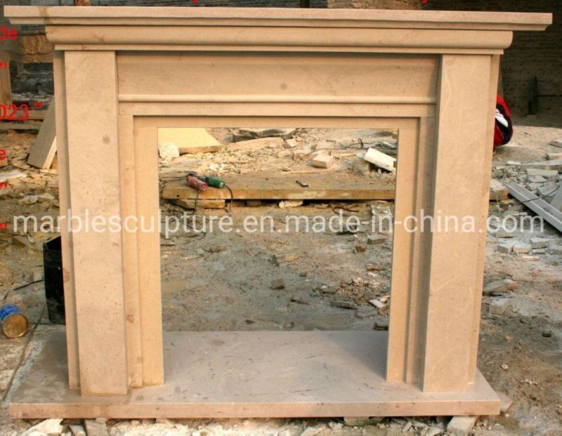 Popular Sell Simple Style Beige Marble Stone Fireplace (SYMF-245)