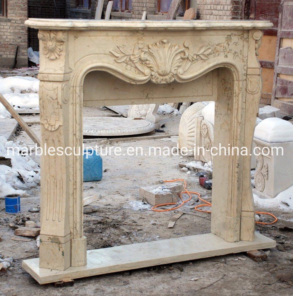 Cheap Price Natural Stone Beige Marble Stone Fireplace (SYMF-195)
