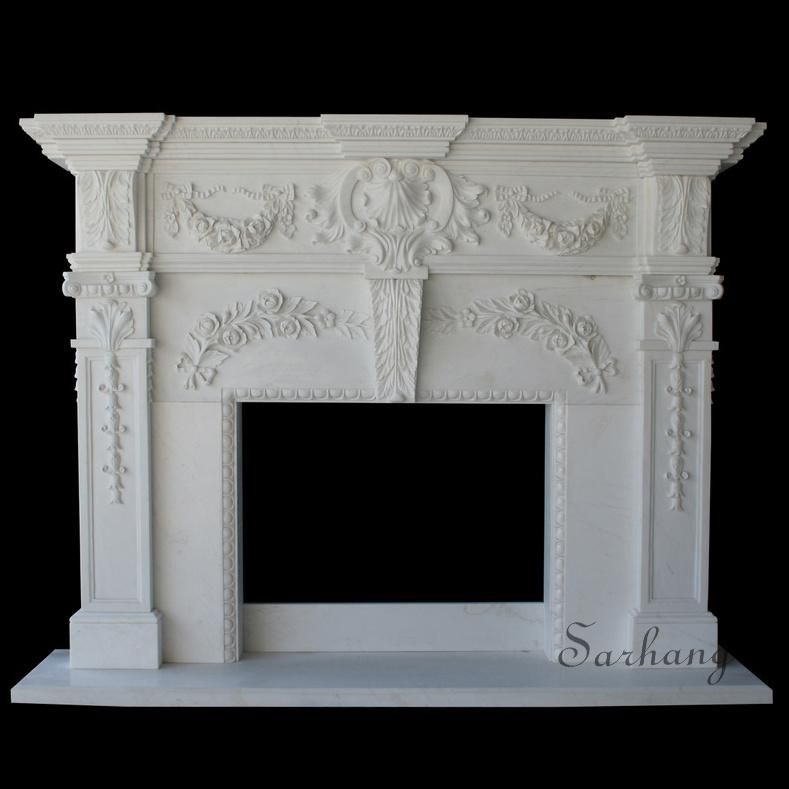 Hand Carved French White Marble Fireplace Surround Frame