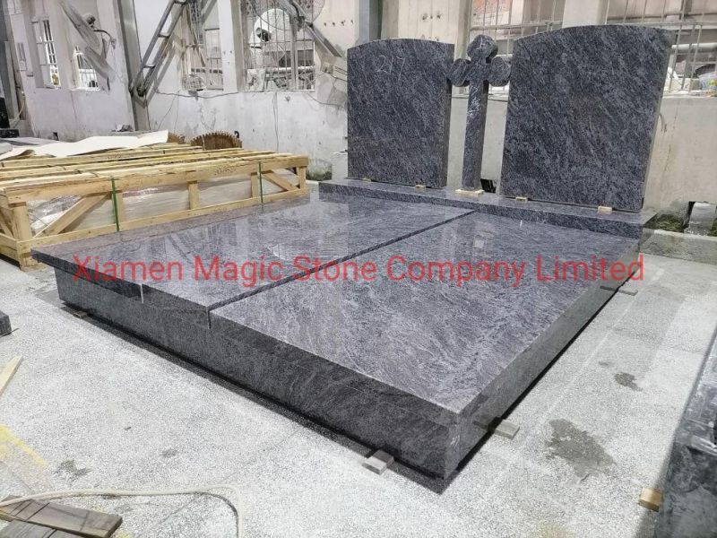 Large Granite Stone Monument Simple Design Headstone with Cross