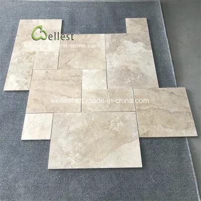 Rough Surface Golden Beige Travertine French Pattern for Swimming Pool Paver