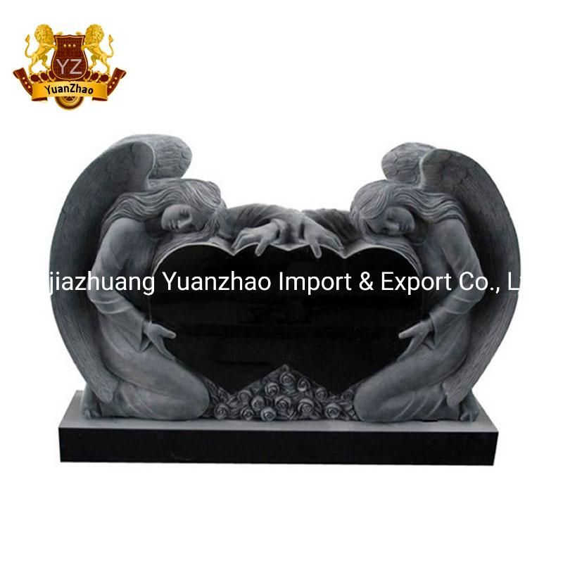 Graveyard Decoration Sculpture China Black Granite Monument Hand Carved Stone Angel Granite Tombstone
