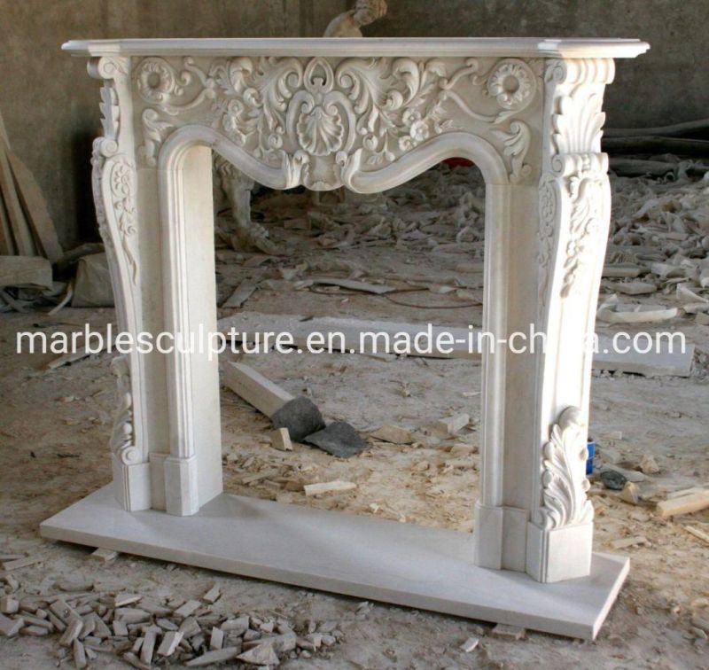 High Polished Stone Carving White Marble Fireplace (SYMF-202)