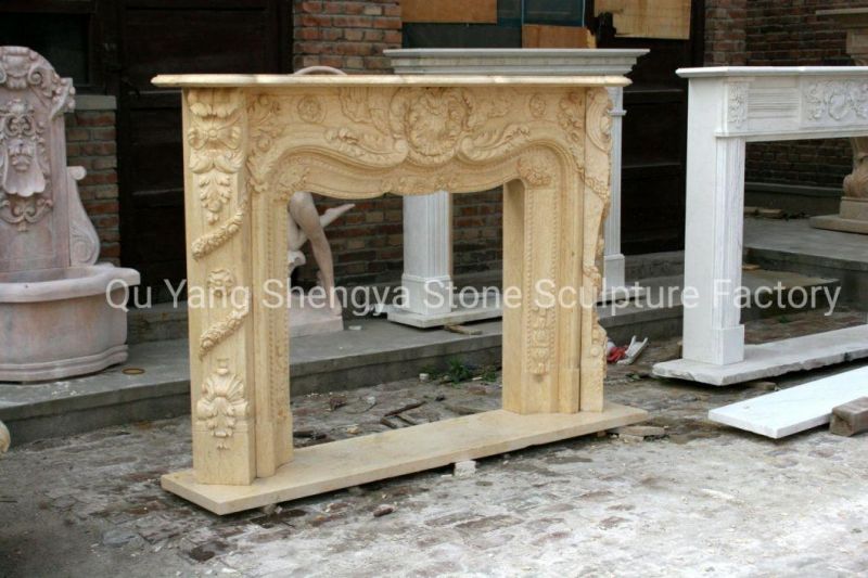 Beautiful Home Decoration Elegant Natural Indoor Carved Marble Fireplace (SY-MF335)
