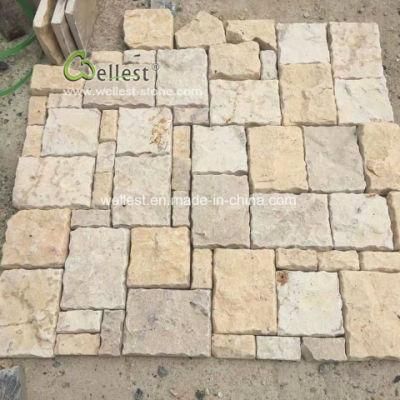 Rock Split Face Random Ashlar Loose Stone Veneer Yellow Limestone Wall Cladding