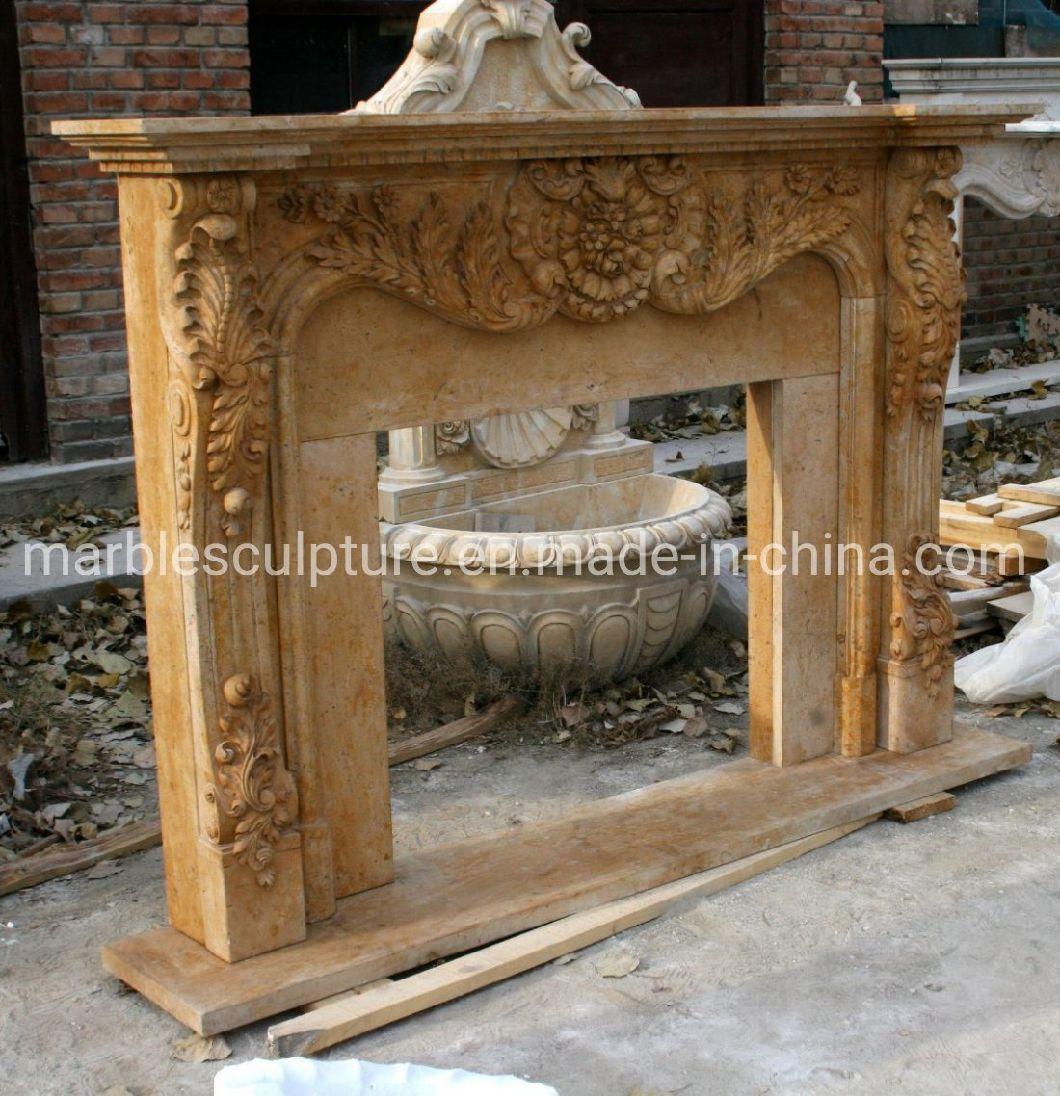 Antique Yellow Stone Mantel Marble Fireplace for Home Decoration (SYMF-237)
