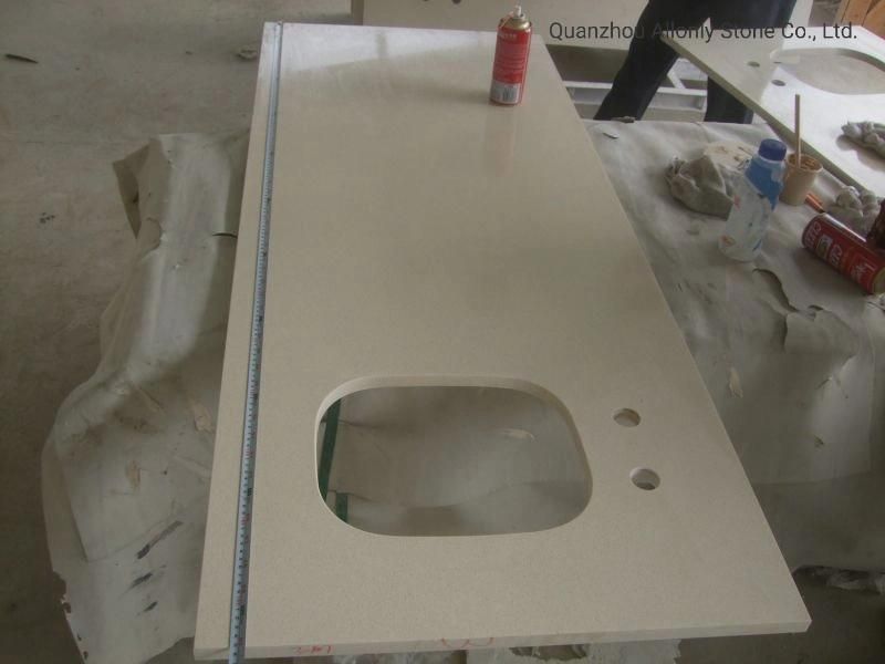 Precut Solid Surface Pure Beige Engineered Quartz Kitchen Countertop