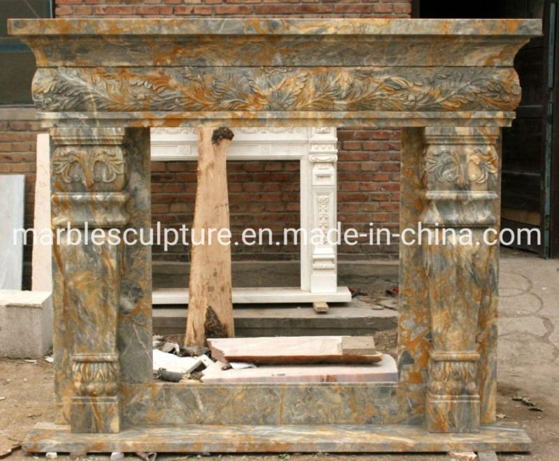 Natural Stone Carving Indoor Decorative Marble Fireplace (SYMF-066)