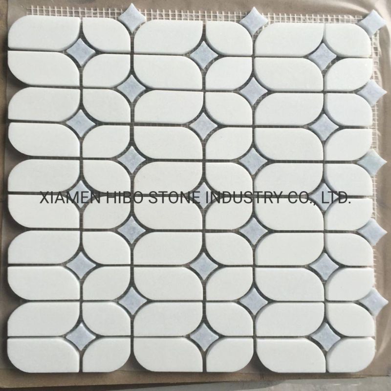 Thassos White and Bianco Carrara Marble Stone Mosaic Mixed Mother of Pearl Classic Style Chevorn Tile
