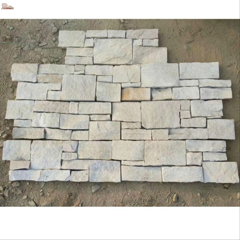 White Quartz Cement Back Natural Stone Exterior Wall Cladding Panel 600X200mm