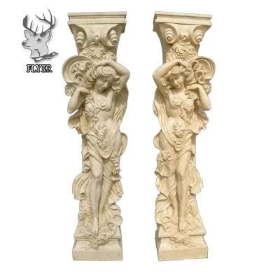 Home Decorative Carved Stone Woman Sculpture Pillars Marble Carving Lady Statue Column
