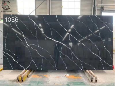 New Color Black Calacatta Marble Quartz Stone with White Veins for Countertops