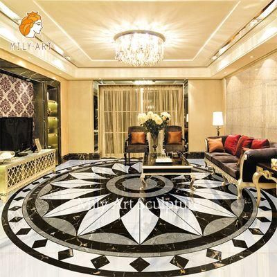 Villa Home Entrance Floor Wall Decor Waterjet Marble Inlay Medallion