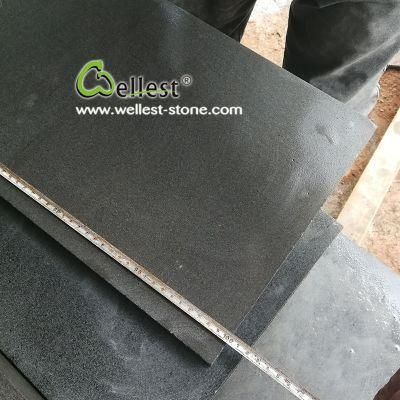 Hainan Sawn Cut Surface Black Basalt Slab and Coping with Holes
