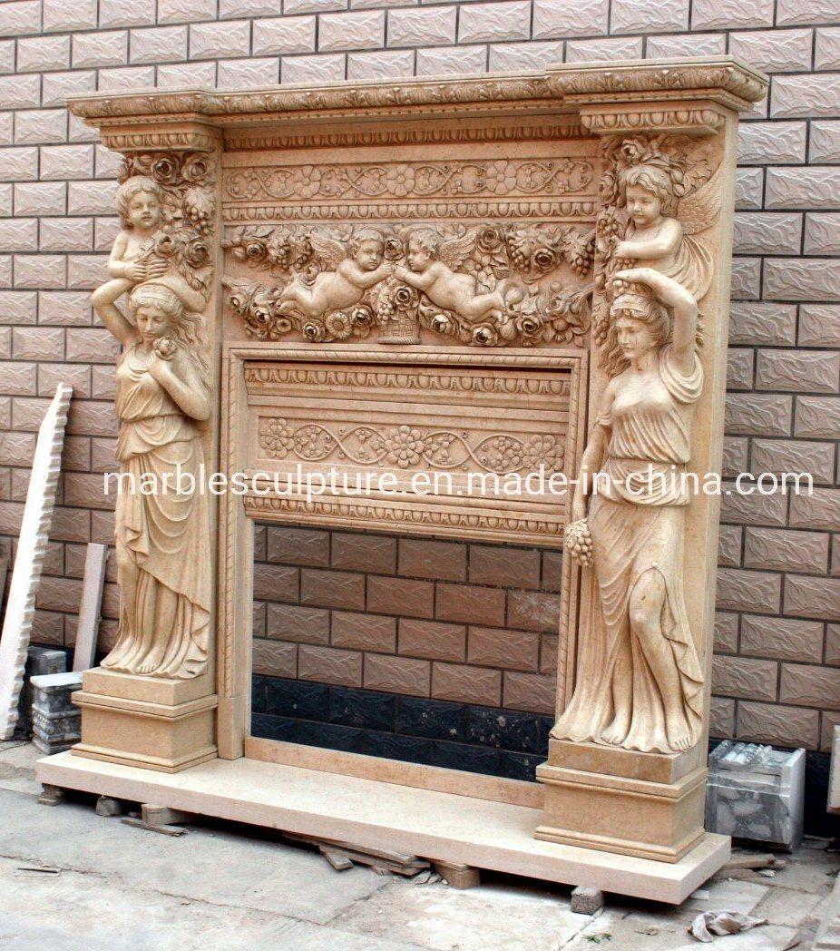 High Quality Sculptures Factory Sale Figure Statue Marble Fireplace (SYMF-029)