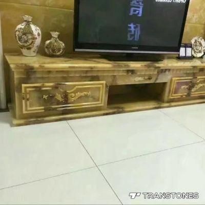 Polished Yellow Onyx Stone Interior Decorated Alabaster TV Table