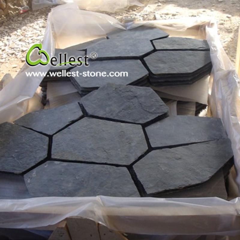 Irregular Black Slate Flagstone for Outdoor Paving (S018 black slate flagstone)