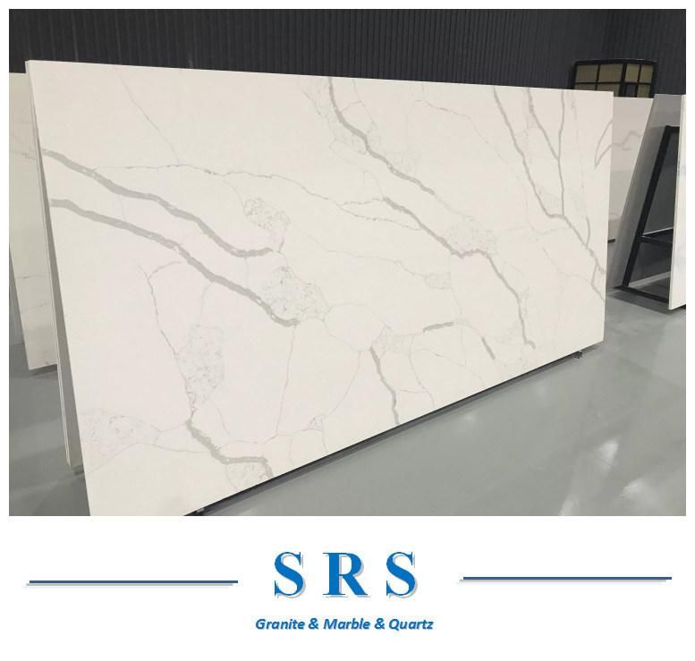 Artificial Calacatta White Quartz Various Veins Type for Wall Countertop Interior Decoration