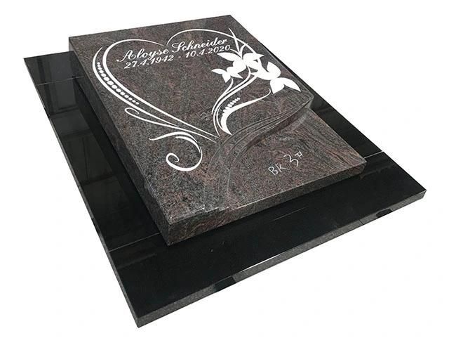 French Style Flat Tombstone with Engraving Heart Flower Images