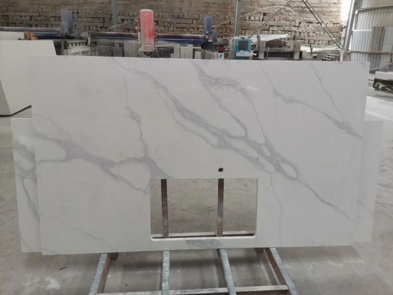 Cheap Calacatta White Artificial Quartz Stone Good for Countertop Kitchen Island